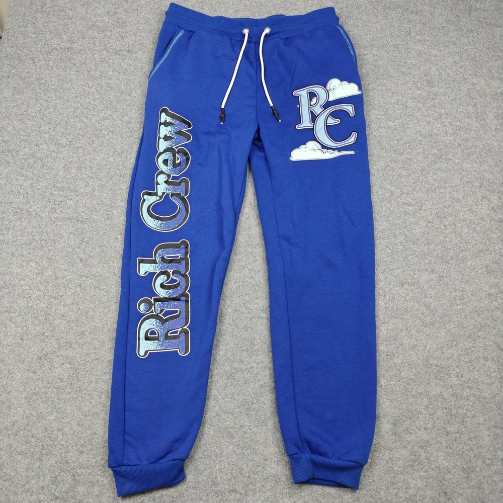 Rich Crew Pants Mens Large Blue Fleece Sweatpants Certified Reserve Graphic